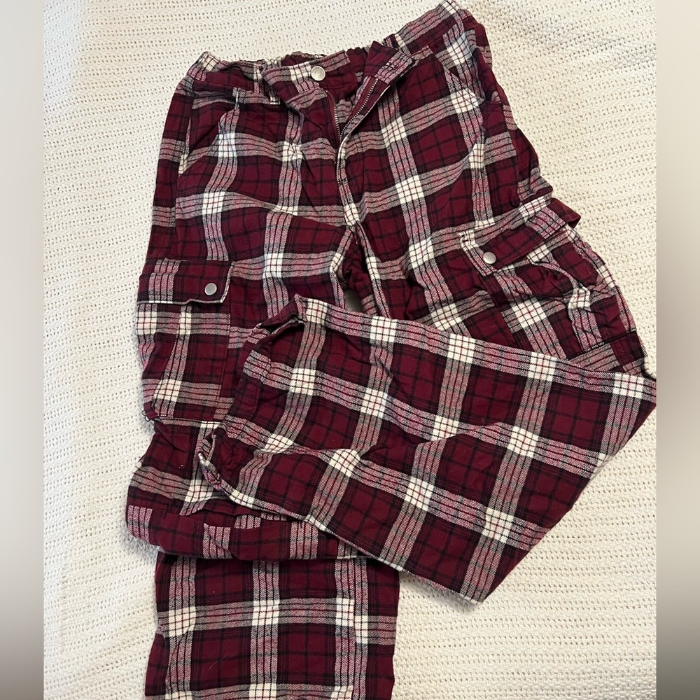 Forever 21 Burgundy and White Plaid Pajama Set